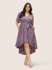 Asymmetrical Frill Midi Dress With Belt XD21