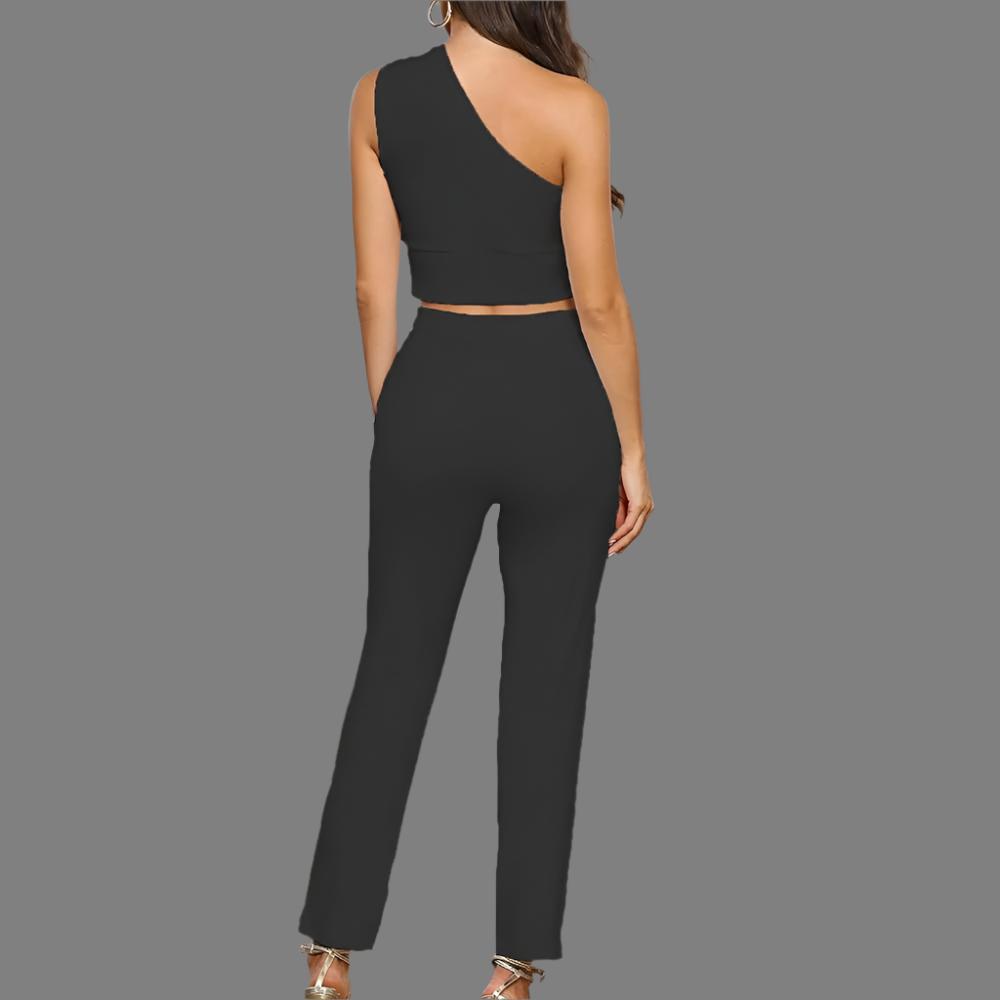 Asymmetrical Front Knot Tie Top and Pants Set XD21