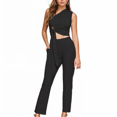 Asymmetrical Front Knot Tie Top and Pants Set XD21