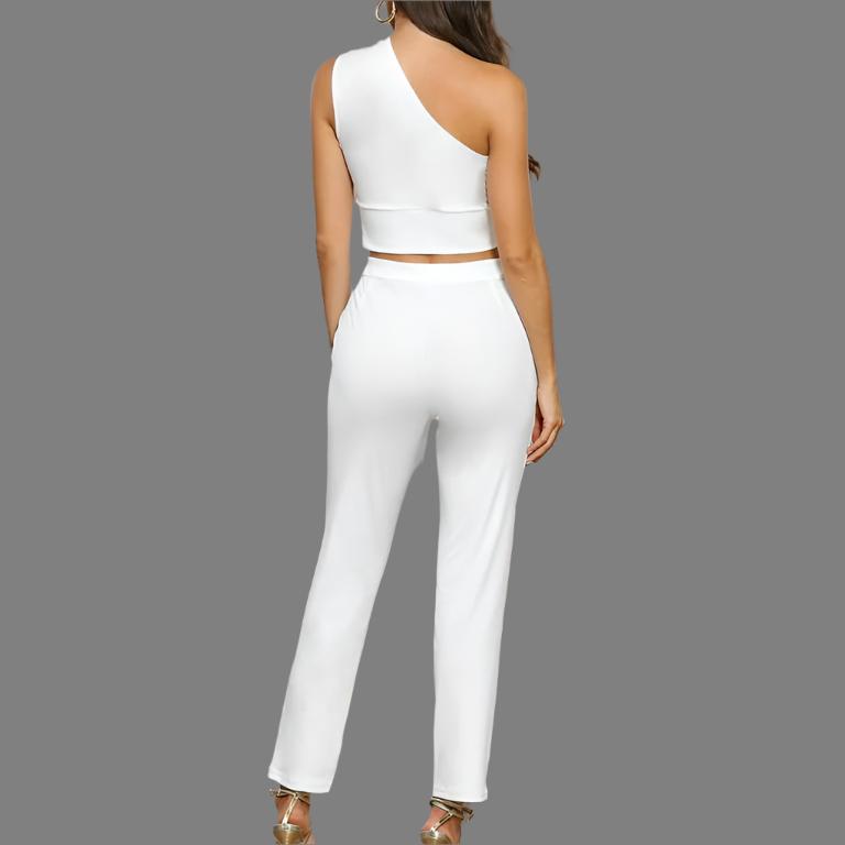 Asymmetrical Front Knot Tie Top and Pants Set XD21