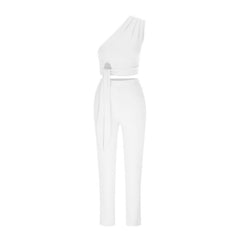 Asymmetrical Front Knot Tie Top and Pants Set XD21