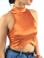 Asymmetrical Satin Turtle Neck Cropped Top (Pictures, Price) XD21