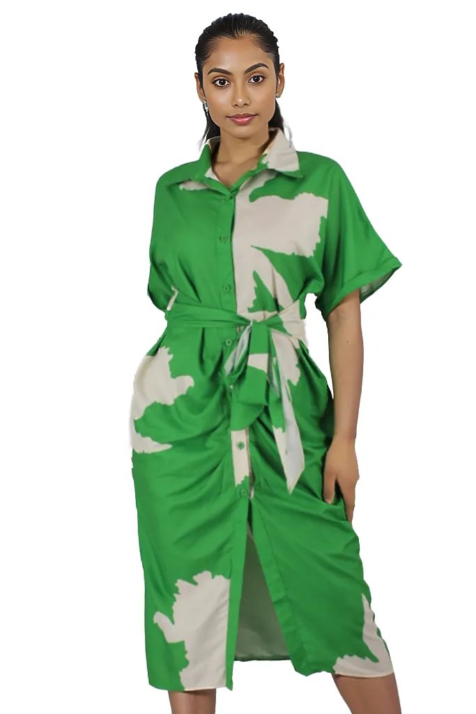 Attached Belted Patterned Dress XD21