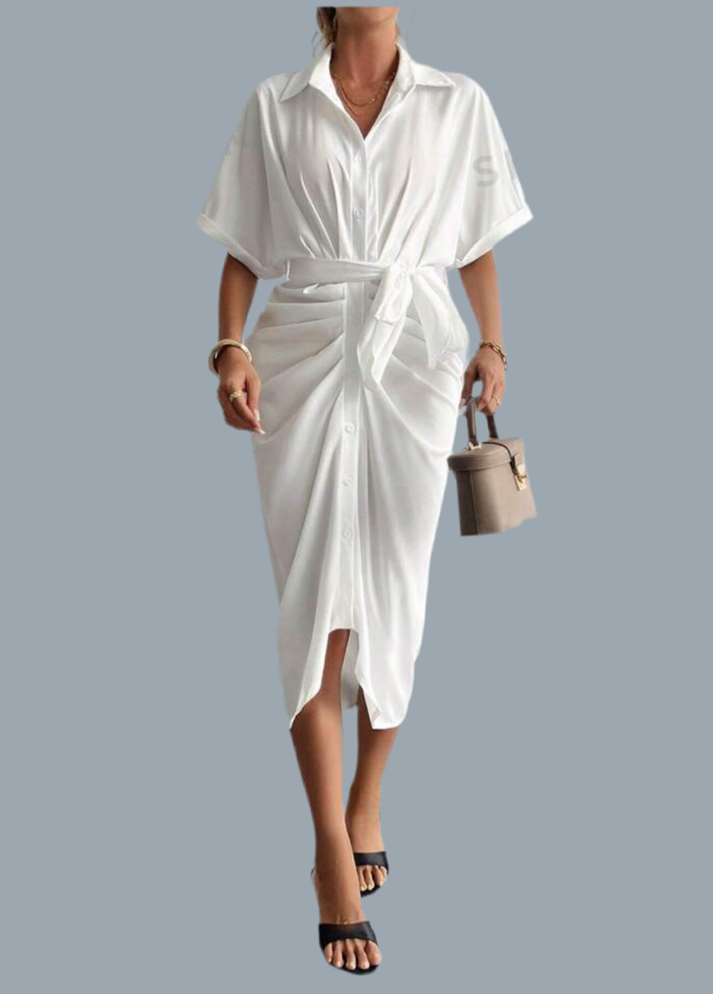Attached Belted Patterned Dress XD21