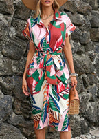 Attached Belted Patterned Dress XD21