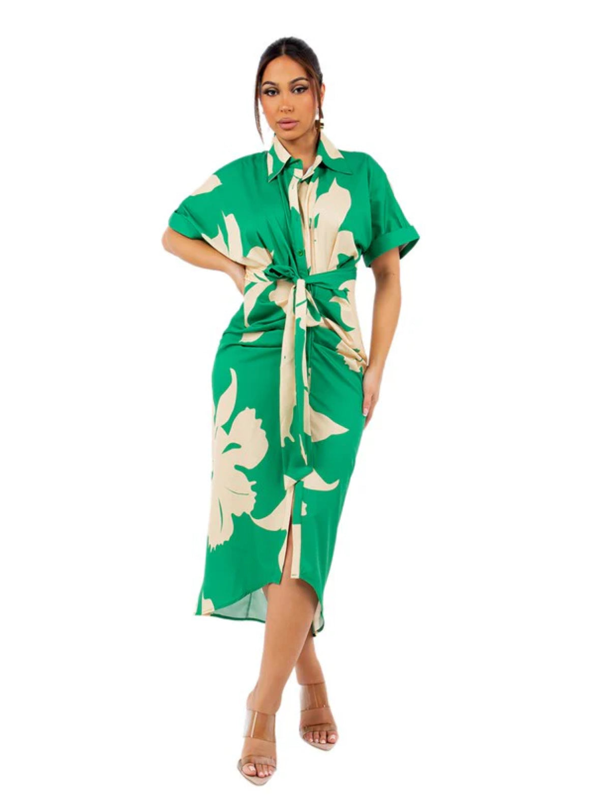 Attached Belted Patterned Dress XD21