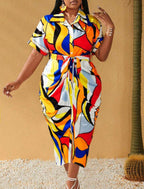 Attached Belted Patterned Dress XD21