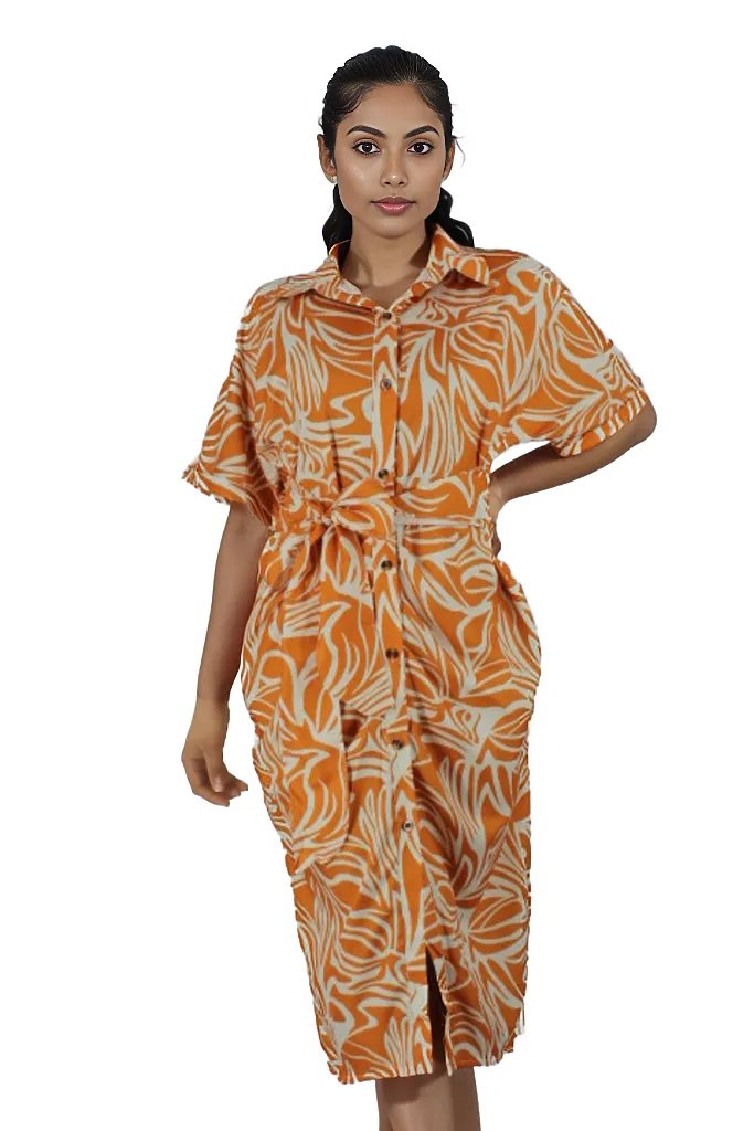 Attached Belted Patterned Dress XD21