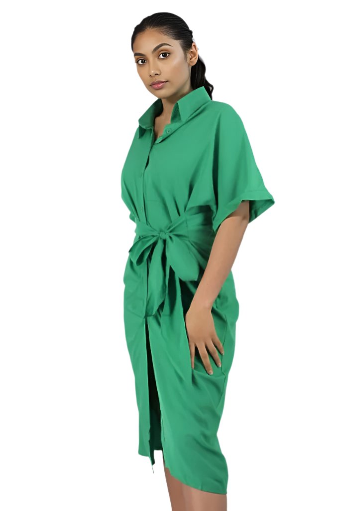 Attached Belted Patterned Dress XD21
