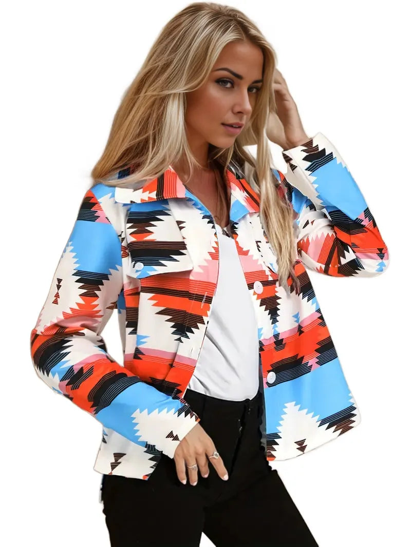 Aztec Print Front Button Jacket XD21