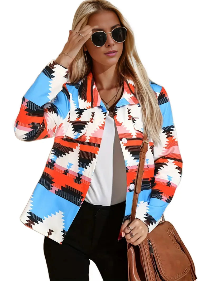 Aztec Print Front Button Jacket XD21