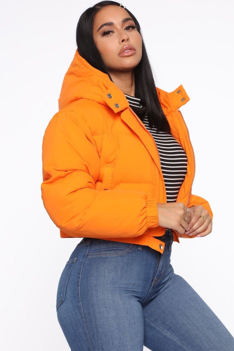 Cropped Puffer Jacket with Hood – Winter Street Style