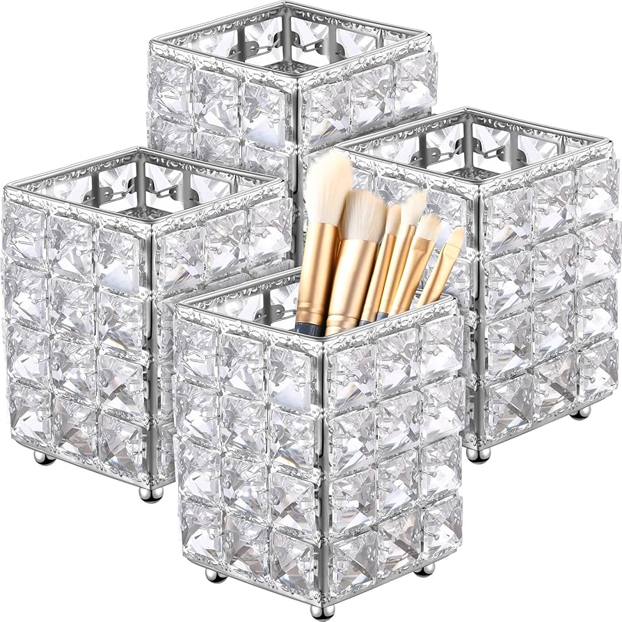 Crystal Makeup Brush Holder - Elegant Cosmetic Organizer