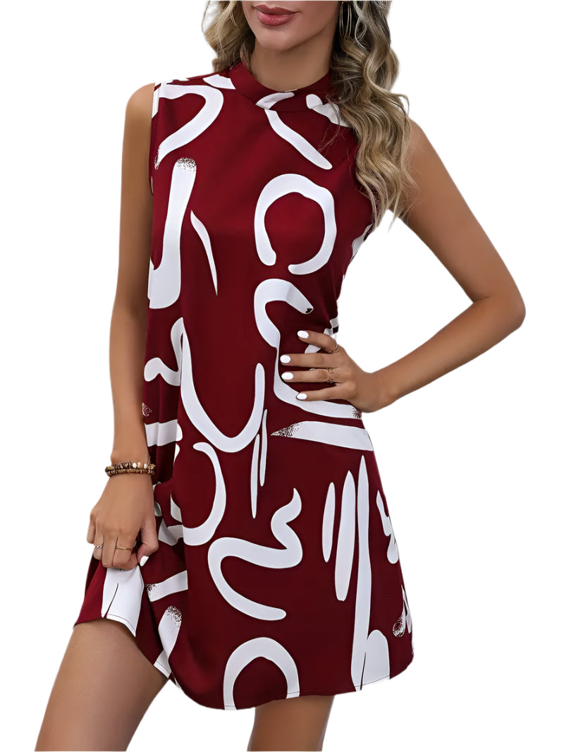 Modern Abstract Print Sleeveless Mini Dress – Chic & Artistic Elegance