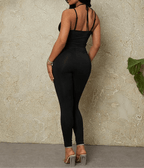 Cut Out Front Balck  Women's Jumpsuit