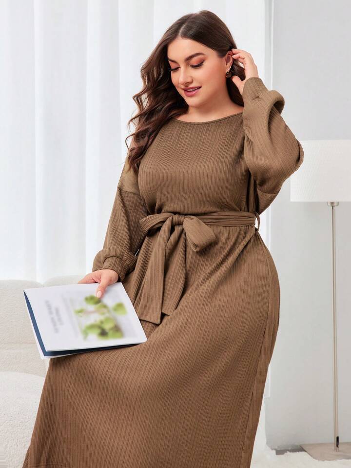 Ribbed Belted Midi Dress - Casual & Comfortable