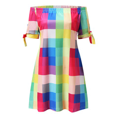 Colourful Colourblock Mini Off Shoulder Dress