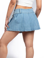 Trendy Blue Pleated Denim Skirt Shorts - XD131