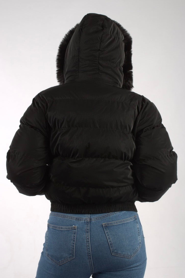Solid Fur Hooded Padded Coat jacket