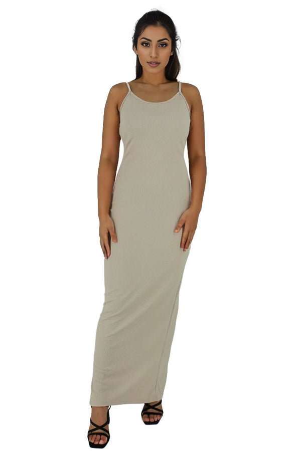 Back Slit Maxi Ribbed Knitted Bodycon Dress