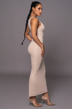 Back Slit Maxi Ribbed Knitted Bodycon Dress XD21
