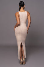Back Slit Maxi Ribbed Knitted Bodycon Dress XD21
