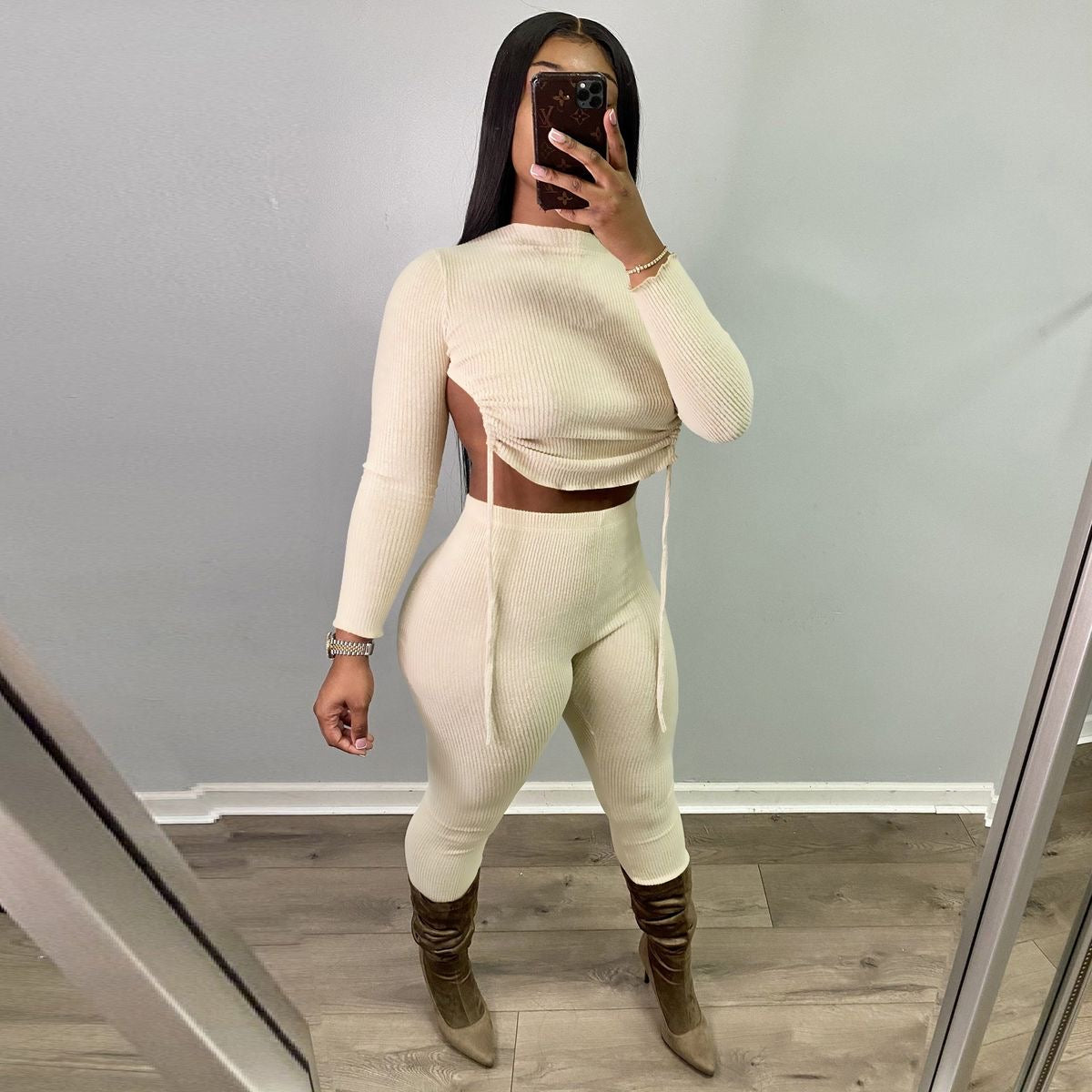 Backless String Crop Backless Draw String Crop Top And Pants - XD21