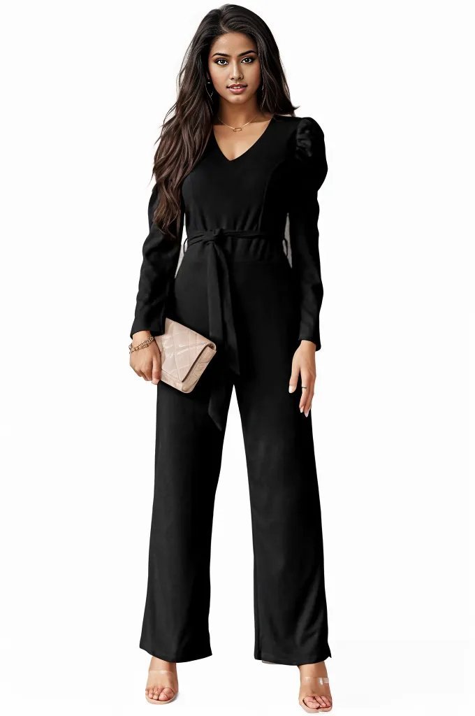 Belted Wide Leg Formal Rompers Jumpsuits
