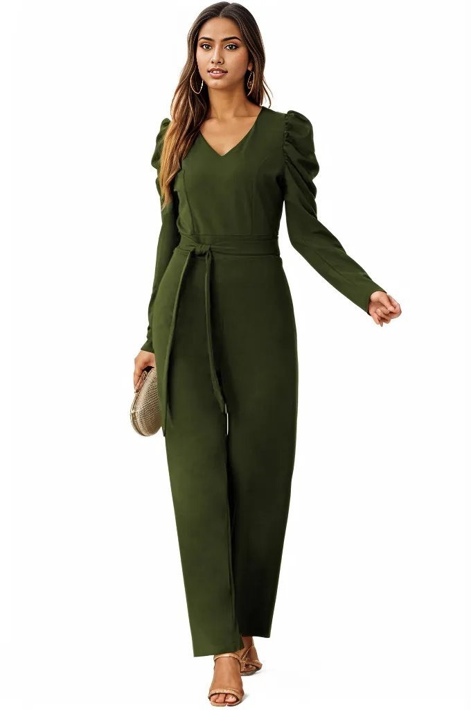 Belted Wide Leg Formal Rompers Jumpsuits - XD21