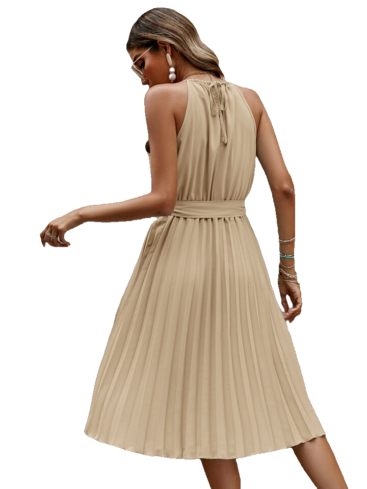 Belted pleated tie back midi dress XD21