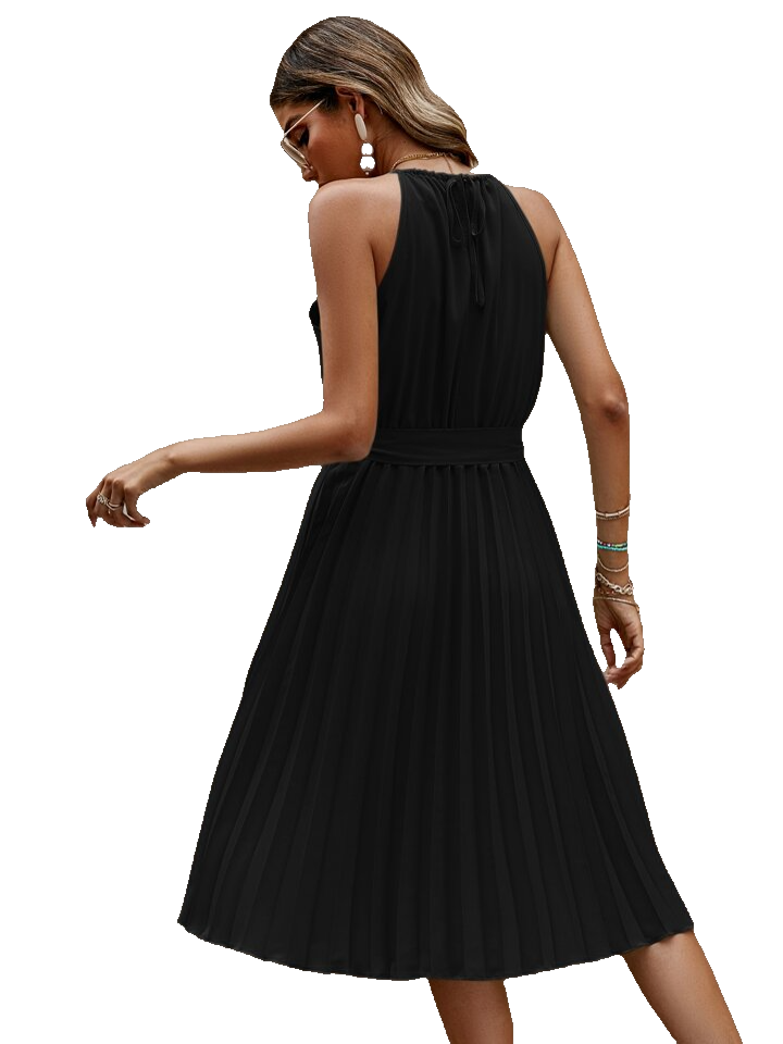 Belted pleated tie back midi dress XD21