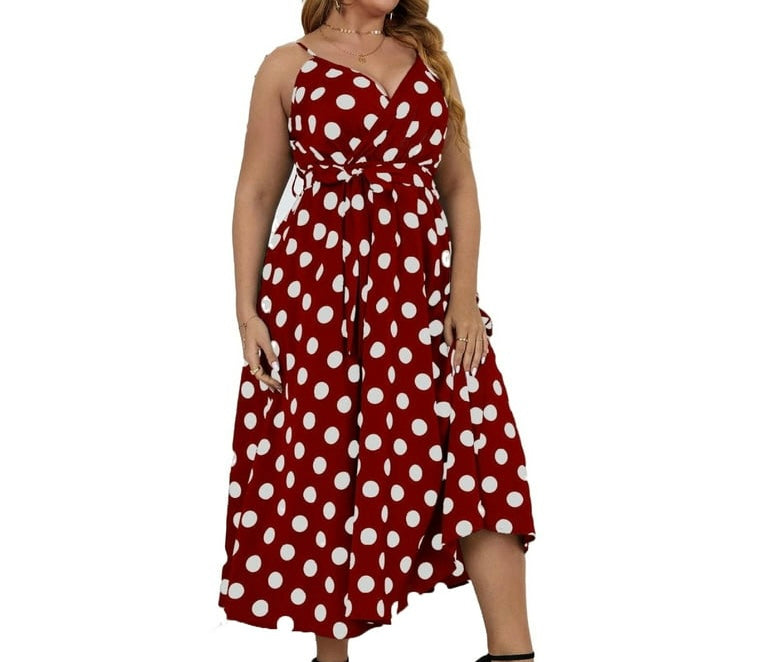 Big Polka Dot Spaghetti Midi Dress XD21