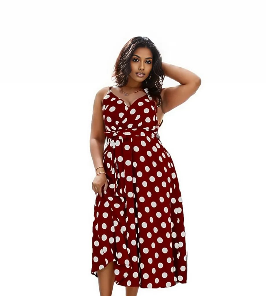 Big Polka Dot Spaghetti Midi Dress XD21