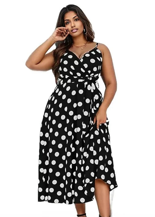 Big Polka Dot Spaghetti Midi Dress XD21