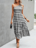 Big plaid one shoulder maxi dress XD21