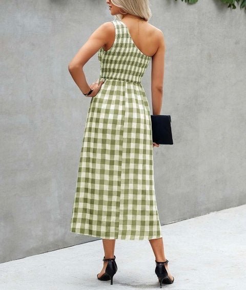 Big plaid one shoulder maxi dress XD21