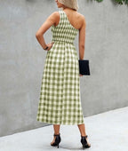Big plaid one shoulder maxi dress XD21