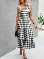 Big plaid one shoulder maxi dress XD21