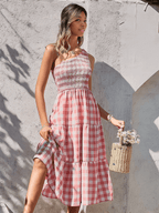 Big plaid one shoulder maxi dress XD21