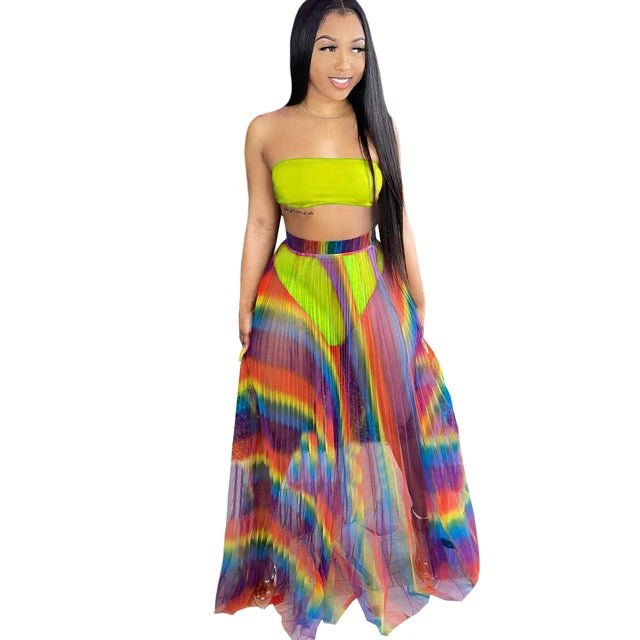 Bikini Set With Rainbow Mesh Skirt 3pc Set XD21