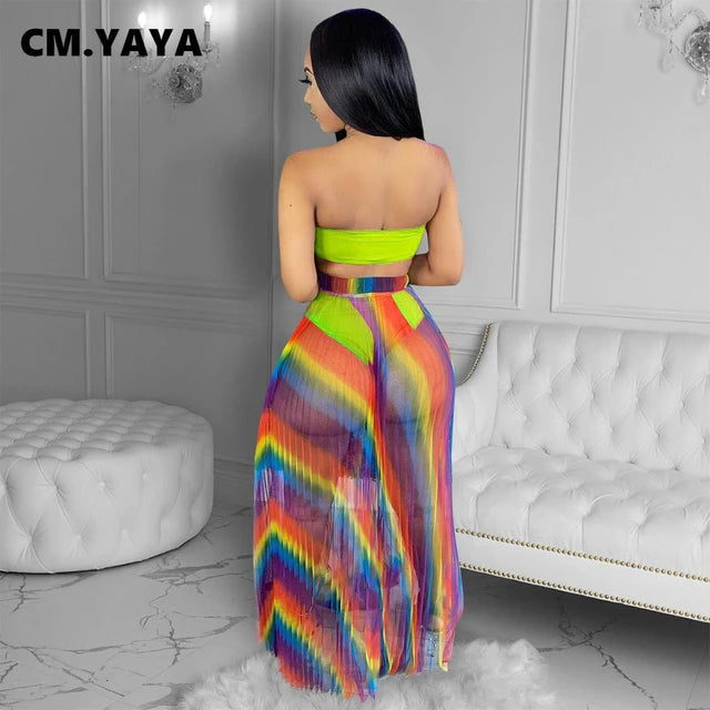 Bikini Set With Rainbow Mesh Skirt 3pc Set XD21