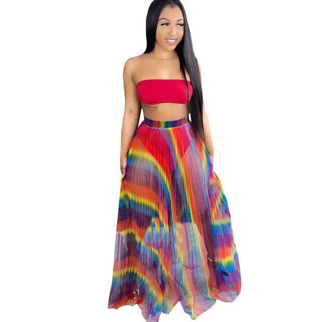 Bikini Set With Rainbow Mesh Skirt 3pc Set XD21