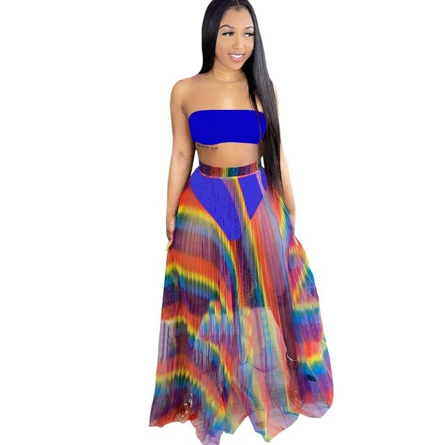 Bikini Set With Rainbow Mesh Skirt 3pc Set XD21