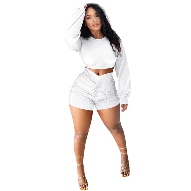 Bishop Sleeve Crop Top and Ruched Shorts XD21