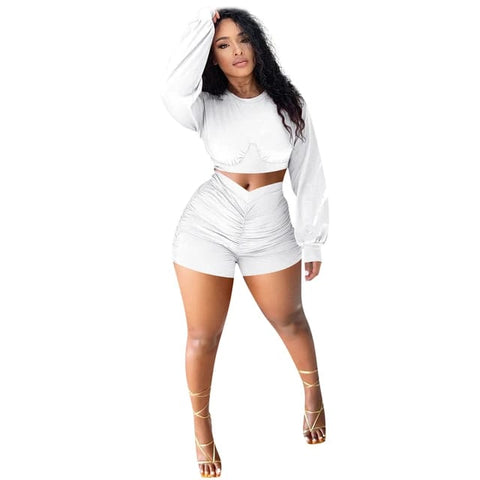 Bishop Sleeve Crop Top and Ruched Shorts XD21