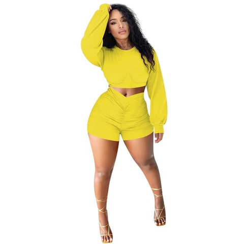 Bishop Sleeve Crop Top and Ruched Shorts XD21