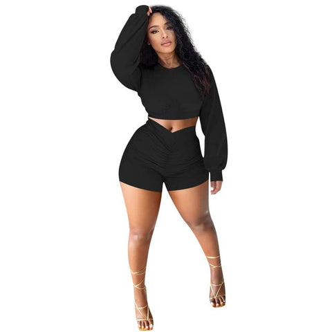 Bishop Sleeve Crop Top and Ruched Shorts XD21