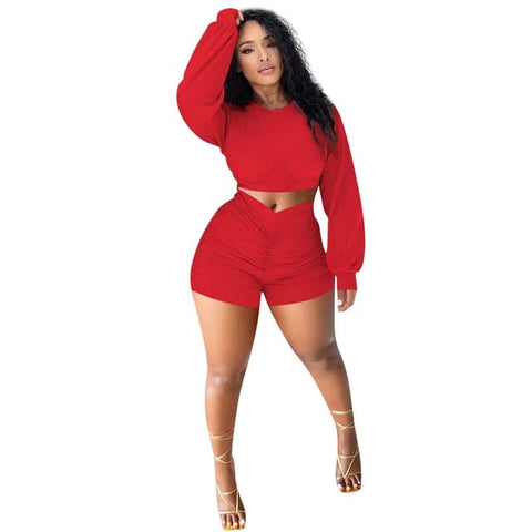 Bishop Sleeve Crop Top and Ruched Shorts XD21