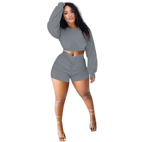 Bishop Sleeve Crop Top and Ruched Shorts XD21