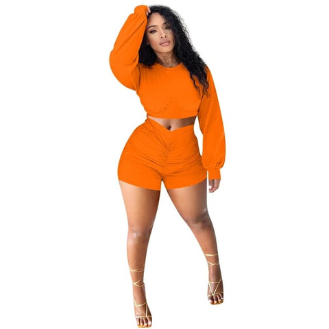 Bishop Sleeve Crop Top and Ruched Shorts XD21
